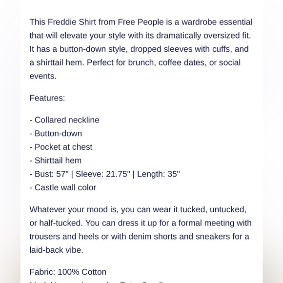 Free People The Freddie Tan khaki Castle wall color Oversized Button Down XS - Picture 14 of 15